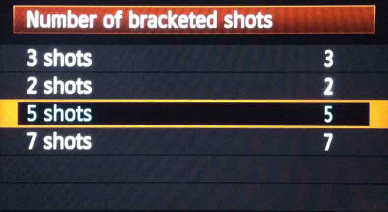 Screen shot number of bracketed shots setting