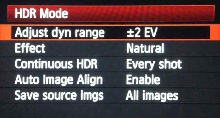 Screen shot of HDR settings