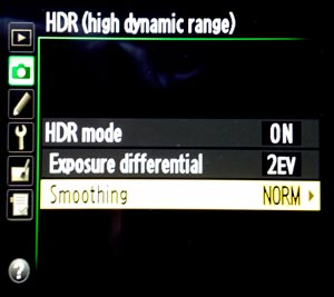 Screen shot of HDR menu